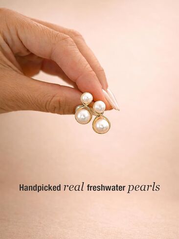 Altitude Boutique Infinity Double Pearl Stud Earrings | AAA Freshwater Cultured Pearls 6–7.5mm | 14K Gold-Plated or Rhodium-Plated with Stainless Steel Posts | Modern Two Pearl Drop Earrings for Women in Saudi Arabia