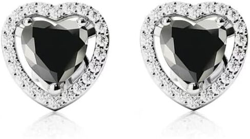 Paris Jewelry® 14k White Gold Plated Halo Heart Cut Stud Earrings | 1/2 Ct Earrings Black Sapphire Birthstone Jewelry | Gift for Women in Saudi Arabia
