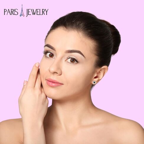 Paris Jewelry® 14k White Gold Plated Halo Heart Cut Stud Earrings | 1/2 Ct Earrings Black Sapphire Birthstone Jewelry | Gift for Women in Saudi Arabia