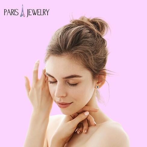 Paris Jewelry® 14k White Gold Plated Halo Heart Cut Stud Earrings | 1/2 Ct Earrings Black Sapphire Birthstone Jewelry | Gift for Women in Saudi Arabia