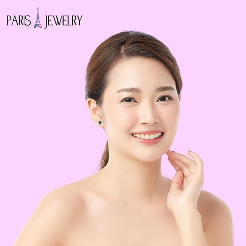 Paris Jewelry® 14k White Gold Plated Halo Heart Cut Stud Earrings | 1/2 Ct Earrings Black Sapphire Birthstone Jewelry | Gift for Women in Saudi Arabia