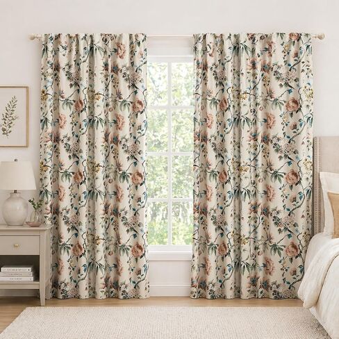 Sun Zero Claudette 2-Pack Vintage Floral Magnetic Closure 100% Total Blackout Back Tab Curtain Panel Pair, Stone, 40" W x 84" L (2 Panels) in Kuwait