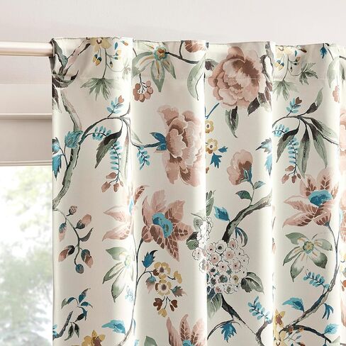 Sun Zero Claudette 2-Pack Vintage Floral Magnetic Closure 100% Total Blackout Back Tab Curtain Panel Pair, Stone, 40" W x 84" L (2 Panels) in Kuwait