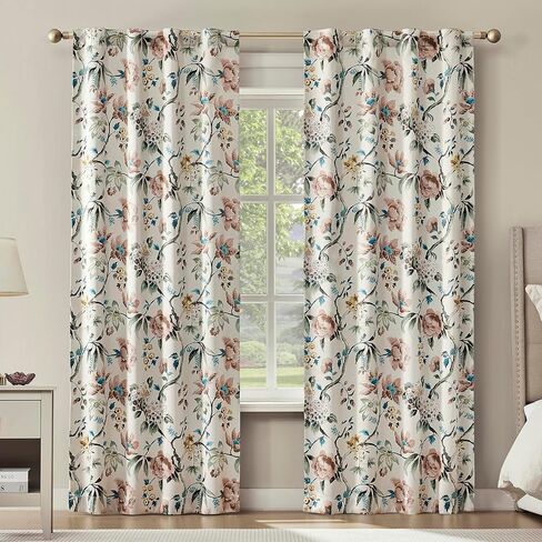 Sun Zero Claudette 2-Pack Vintage Floral Magnetic Closure 100% Total Blackout Back Tab Curtain Panel Pair, Stone, 40" W x 84" L (2 Panels) in Kuwait