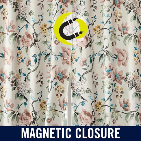 Sun Zero Claudette 2-Pack Vintage Floral Magnetic Closure 100% Total Blackout Back Tab Curtain Panel Pair, Stone, 40" W x 84" L (2 Panels) in Kuwait