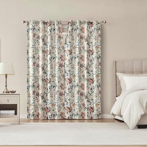 Sun Zero Claudette 2-Pack Vintage Floral Magnetic Closure 100% Total Blackout Back Tab Curtain Panel Pair, Stone, 40" W x 84" L (2 Panels) in Kuwait
