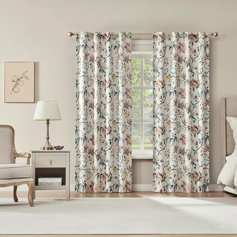 Sun Zero Claudette 2-Pack Vintage Floral Magnetic Closure 100% Total Blackout Back Tab Curtain Panel Pair, Stone, 40" W x 84" L (2 Panels) in Kuwait