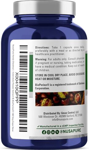 NusaPure Horse Chestnut Capsules, 300 mg, 180 Veg Capsules (Non-GMO, Vegan) in Kuwait
