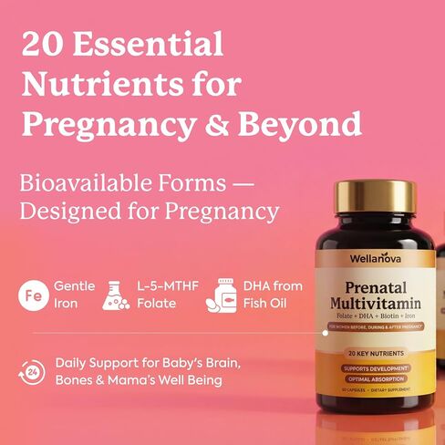 Prenatals Multivitamin for Women – with Iron – Family Planning & Pregnancy Prenatal Vitamins with DHA, Folate & Gentle Chelated Minerals – 60 Capsules in Saudi Arabia