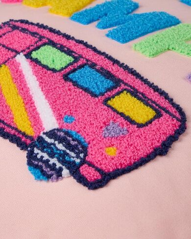 MeMoi Girls Plush-Embroidered Happy Camper Autograph Pillow with Marker Peachy Pink One Size in Kuwait
