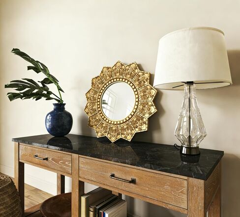 Vintage Gold Round Sunburst Mirror,with Exquisite Relief Elegant Wall Decor,Resin Decorative Mirrors Suitable for Gallery Living Rooms(Gold 12") in Saudi Arabia
