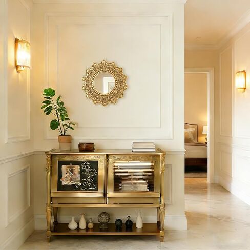 Vintage Gold Round Sunburst Mirror,with Exquisite Relief Elegant Wall Decor,Resin Decorative Mirrors Suitable for Gallery Living Rooms(Gold 12") in Saudi Arabia
