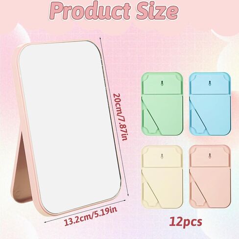 12Pcs Desktop Makeup Mirror 7.87inch Small Vanity Mirror with Stand, 90°Adjustable Portable Foldable Makeup Mirrors for Vanity Table, Office, Travel(4 Color) in Saudi Arabia