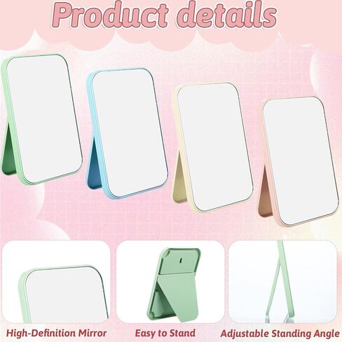 12Pcs Desktop Makeup Mirror 7.87inch Small Vanity Mirror with Stand, 90°Adjustable Portable Foldable Makeup Mirrors for Vanity Table, Office, Travel(4 Color) in Saudi Arabia