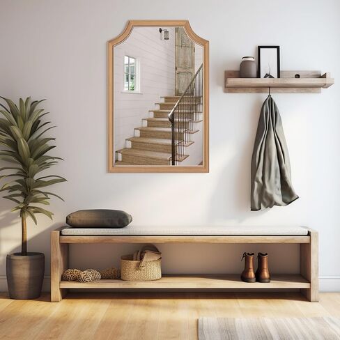 HOMECOOKIN 20" x 30" Scalloped Wood Mirror, Rectangle Wall Mirror, Vintage Vogue Wood Bathroom Mirror, Art Decor for Hallway, Bedroom, Living Room, Entryway (Honey) in Saudi Arabia