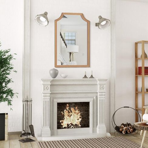 HOMECOOKIN 20" x 30" Scalloped Wood Mirror, Rectangle Wall Mirror, Vintage Vogue Wood Bathroom Mirror, Art Decor for Hallway, Bedroom, Living Room, Entryway (Honey) in Saudi Arabia