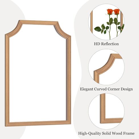 HOMECOOKIN 20" x 30" Scalloped Wood Mirror, Rectangle Wall Mirror, Vintage Vogue Wood Bathroom Mirror, Art Decor for Hallway, Bedroom, Living Room, Entryway (Honey) in Saudi Arabia