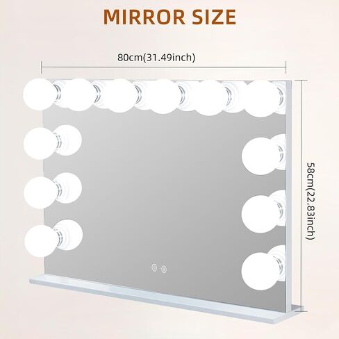 FENCHILIN 32 x 23 Inch Vanity Mirror with Large Replaceable Bulbs Smart Hollywood Makeup Mirror with Lights Tabletop Wall-Mounted Setting for Bedroom Home Vanity Desk, White in Kuwait