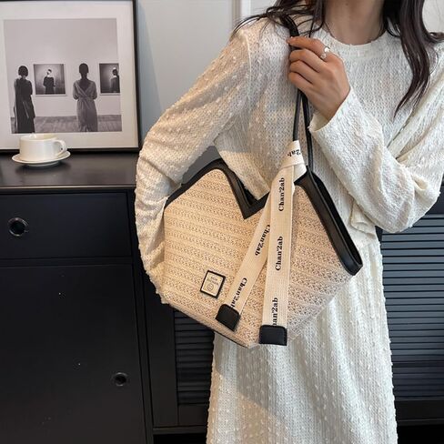 Straw Beach Tote Bags for Women, French Retro Shoulder Bag, Classic Woven Travel Bag in Saudi Arabia