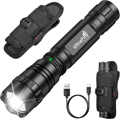 مصباح يدوي تكتيكي Ultrafire مع الحافظة لحزام الرسوم ، 1000 مصباح يدوي للشرطة المرتفع مع حزام الحزام ، مصباح يدوي لإنفاذ القانون القابل لإعادة الشحن ، 3 أوضاع أمنية مصباح يدوي WF-501BX in Kuwait