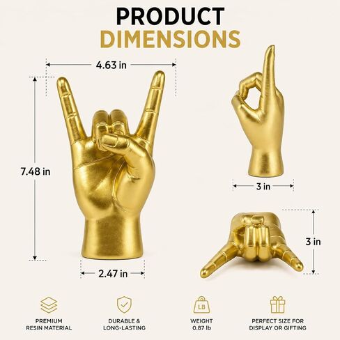 Gold Hand Sculpture Decor, Modern Resin Music Statue | Hand Decor for Home Office Desk, Jewelry Holder Display Stand for Rings Bracelets Necklaces, Shelf Decor Accent, Unique Gift in Kuwait