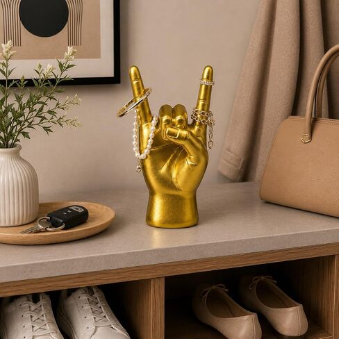 Gold Hand Sculpture Decor, Modern Resin Music Statue | Hand Decor for Home Office Desk, Jewelry Holder Display Stand for Rings Bracelets Necklaces, Shelf Decor Accent, Unique Gift in Kuwait