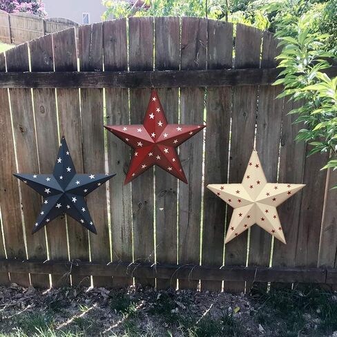 E-view Metal Barn Star Patriotic Home Decor Primitive Indoor Outdoor Wall Art Rustic Hanging Stars Decorations for Walls Fence Porch House July of 4th Decoration in Saudi Arabia