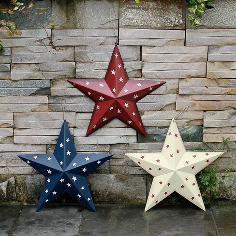 E-view Metal Barn Star Patriotic Home Decor Primitive Indoor Outdoor Wall Art Rustic Hanging Stars Decorations for Walls Fence Porch House July of 4th Decoration in Saudi Arabia
