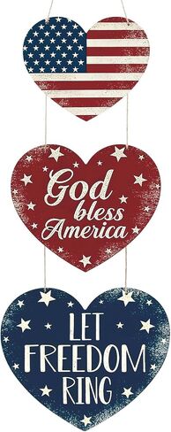 4th of July Decorations Heart Patriotic Wreath Hanging Sign for Front Door Wooden 4th of July Wreaths Red White Blue Independence Day Door Sign for Memorial Day 250th Anniversary Party Home Wall Decor in Saudi Arabia