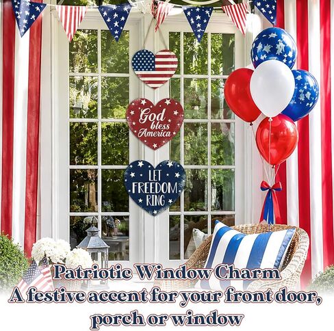 4th of July Decorations Heart Patriotic Wreath Hanging Sign for Front Door Wooden 4th of July Wreaths Red White Blue Independence Day Door Sign for Memorial Day 250th Anniversary Party Home Wall Decor in Saudi Arabia