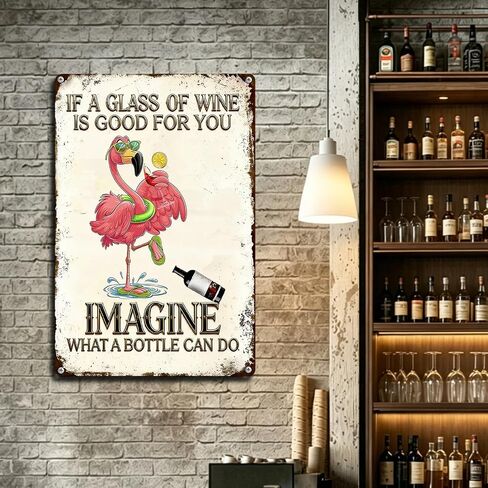 Funny Bar Sign, Man Cave Decor for Men, Vintage Beer Signs for Home Bar, Bar, Basement, Garage, Mancave, Men Gifts 8x12 Inch - If a Glass of Wine Is Good for You, Imagine What a Bottle Can Do in Saudi Arabia