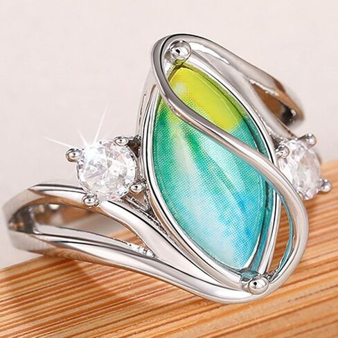 JUDE Jewelers Oval Shaped Stone Mood Color Changing Temperature Sensative Moon Stone Wedding Engagement Promise Statement Ring in Kuwait
