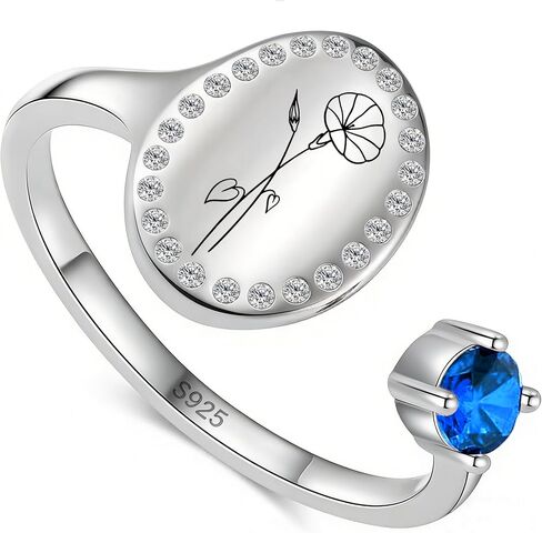 LYTTMAB Sterling S925 Silver Birthstone Ring For Women,Birth Flower Ring For Women,Birthday Gift Mother Daughter Ring in Saudi Arabia
