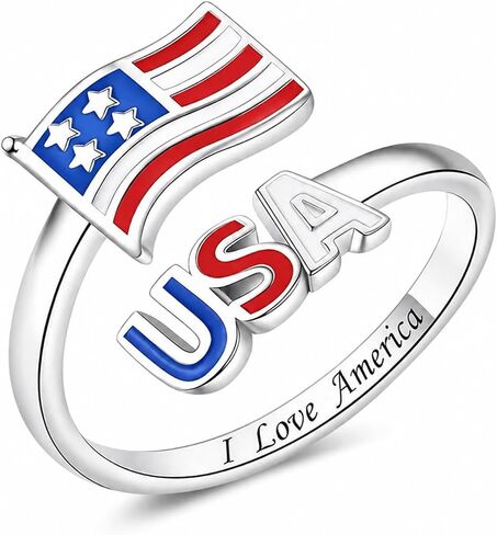 4th of July Rings for Women & Men, Silver Adjustable USA Red Blue Flag Jewelry 250TH Independence Day Patriotic Jewelry Gift in Saudi Arabia