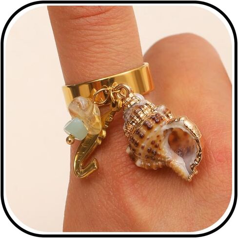 Starfish Ring for Women Gold Starfish Rhinestone Pearl Natural Stone Ring Beach Style Open Adjustable Ring Summer Vacation Jewelry Gift in Saudi Arabia