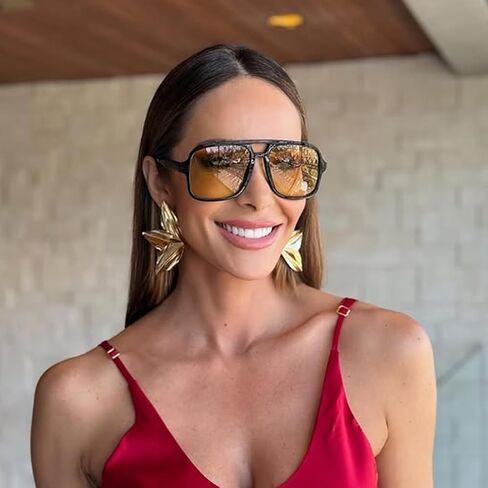Retro Square Sunglasses for Women Men Classic 70s Oversized Square Sun Glasses Oragne Vintage Shades in Kuwait
