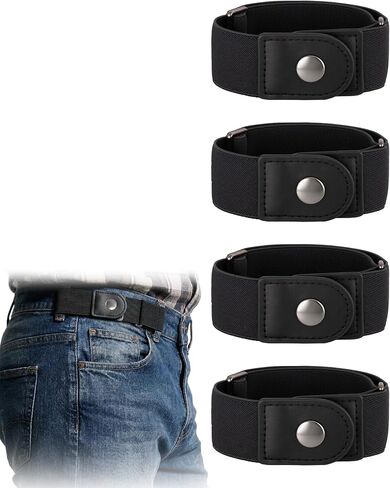 JASGOOD 4 Pack No Buckle Elastic Belt for Men, 2 Loop Invisible Side Belt Adjustable Belt without Buckle for Jeans Pants in Kuwait