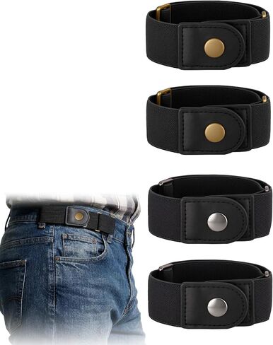JASGOOD 4 Pack No Buckle Elastic Belt for Men, 2 Loop Invisible Side Belt Adjustable Belt without Buckle for Jeans Pants in Kuwait