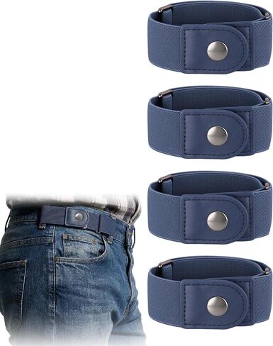 JASGOOD 4 Pack No Buckle Elastic Belt for Men, 2 Loop Invisible Side Belt Adjustable Belt without Buckle for Jeans Pants in Kuwait