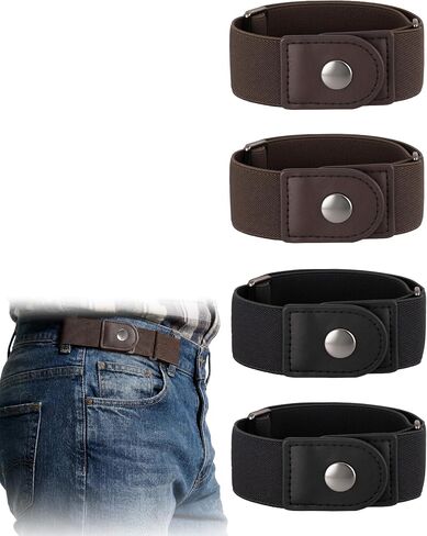 JASGOOD 4 Pack No Buckle Elastic Belt for Men, 2 Loop Invisible Side Belt Adjustable Belt without Buckle for Jeans Pants in Kuwait