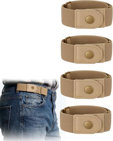 JASGOOD 4 Pack No Buckle Elastic Belt for Men, 2 Loop Invisible Side Belt Adjustable Belt without Buckle for Jeans Pants in Kuwait