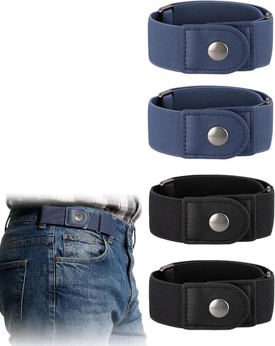 JASGOOD 4 Pack No Buckle Elastic Belt for Men, 2 Loop Invisible Side Belt Adjustable Belt without Buckle for Jeans Pants in Kuwait