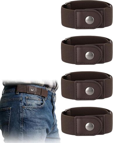 JASGOOD 4 Pack No Buckle Elastic Belt for Men, 2 Loop Invisible Side Belt Adjustable Belt without Buckle for Jeans Pants in Kuwait