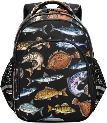 Sea and Freshwater Fish Black Backpack for School Study Book Bag Laptop Backpack Work Travel Computer Bags in Kuwait