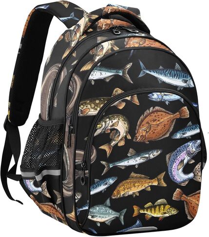 Sea and Freshwater Fish Black Backpack for School Study Book Bag Laptop Backpack Work Travel Computer Bags in Kuwait