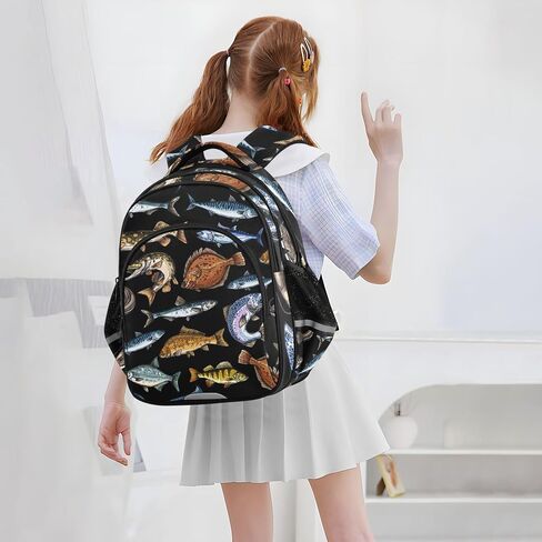 Sea and Freshwater Fish Black Backpack for School Study Book Bag Laptop Backpack Work Travel Computer Bags in Kuwait