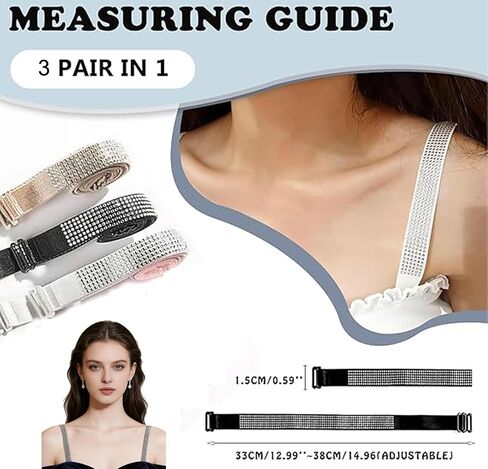 Women's Glitter Rhinestone Bra Straps - Non-slip Adjustable Bling Bra Shoulder Straps for Dress & Lingerie in Kuwait