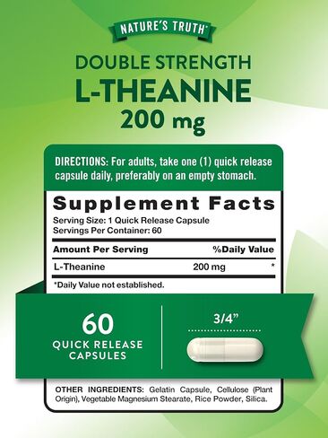 Nature's Truth L Theanine | 200mg | 60 Quick Release Capsules | Non-GMO & Gluten Free Supplement in Saudi Arabia