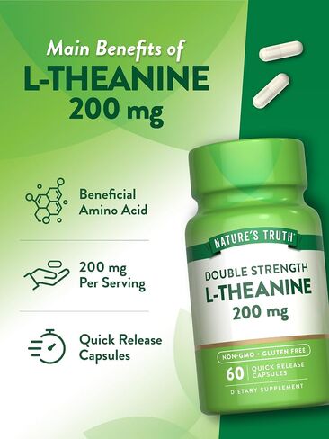 Nature's Truth L Theanine | 200mg | 60 Quick Release Capsules | Non-GMO & Gluten Free Supplement in Saudi Arabia