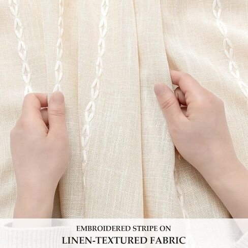 Boho Curtains with Tassels for Living Room 84 inches Long, Light Filtering Semi-Sheer Farmhouse Curtains Drapes with Embroidered Stripe,Rod Pocket/Back Tab, 2 Panels, 52" W x 84" L Natural in Kuwait